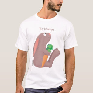 Camiseta Coelho bonito sentado com desenho de cenoura