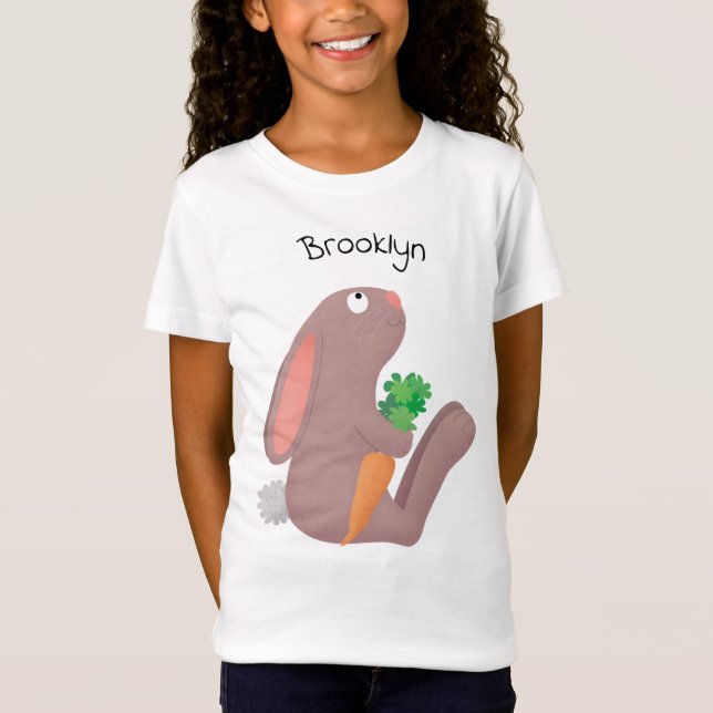 Camiseta Coelho bonito sentado com desenho de cenoura (Frente)