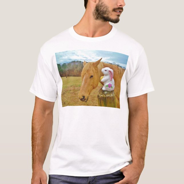 Camiseta Coelho branco e cavalo amarelo loiro (Frente)