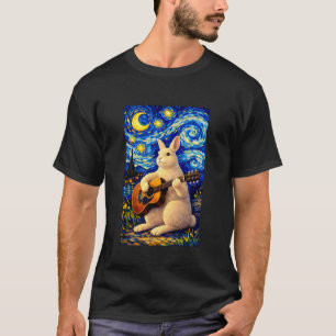 Camiseta Coelho Branco Fofo Tocando Violão Arte Caprichosa