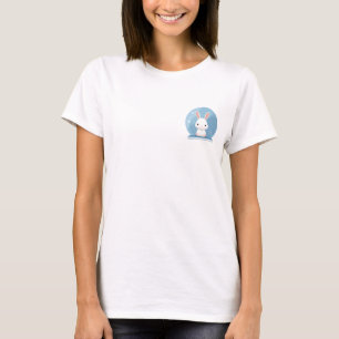 Camiseta Coelho Branco Kawaii Adorável Sentado em um Livro