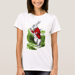 Camiseta Coelho Branco olhando para o relógio. Ilustraçã