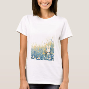 Camiseta Coelho Branco se Escondendo no Prado