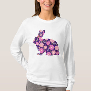 Camiseta Coelho bunny retrô rosa e flores