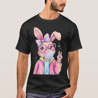 Camiseta Coelho Bunny soprando Chiclete Dia de Páscoa Fofo