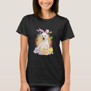 Camiseta Coelho cachorro Labrador branco com cesto de ovos