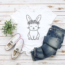 Camiseta Coelho Caprichoso com Coroa Floral em Arte de Linh