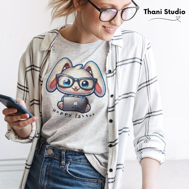 Camiseta Coelho Cérebro Tecnologia Guru Hoppy Páscoa e Nome (Criador carregado)