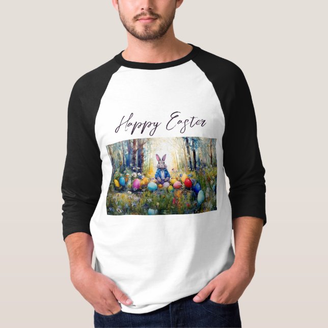 Camiseta Coelho Clássico da Páscoa com Ovos de Páscoa (Frente)