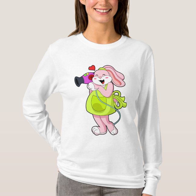 Camiseta Coelho como cabeleireiro com secador de cabelo (Frente)