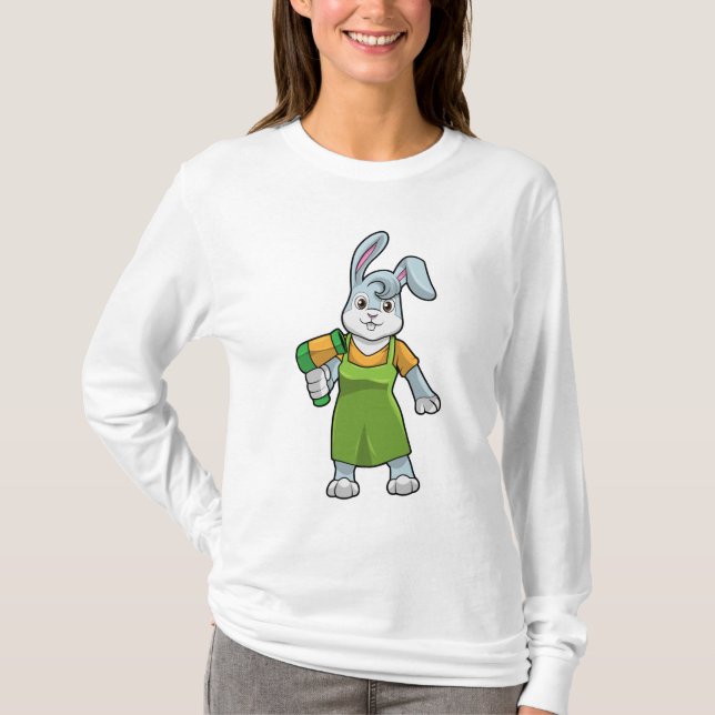Camiseta Coelho como cabeleireiro com secador de cabelo (Frente)