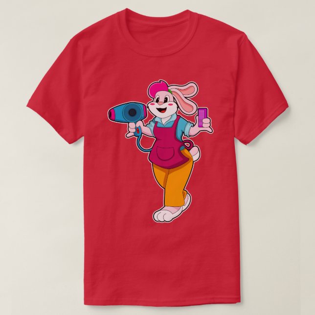 Camiseta Coelho como cabeleireiro com secador de cabelo Com (Frente do Design)