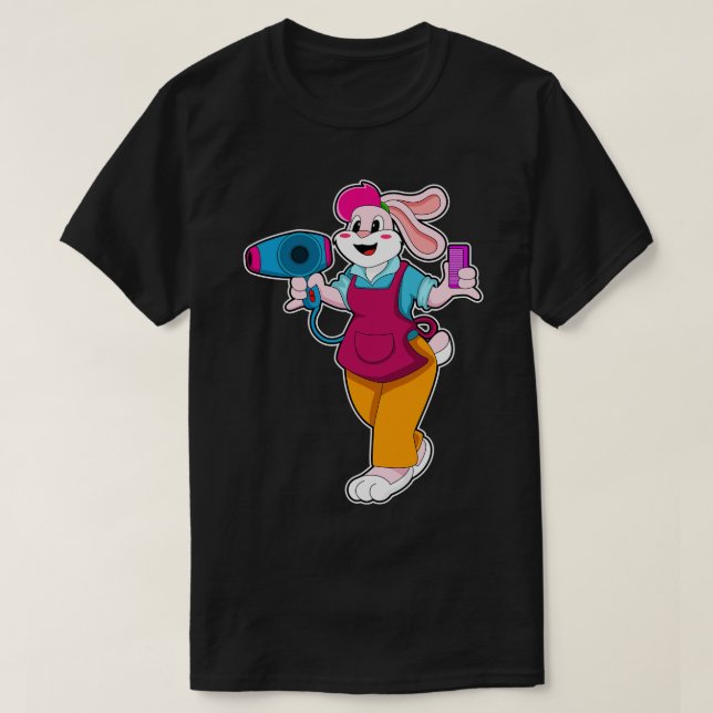 Camiseta Coelho como cabeleireiro com secador de cabelo Com (Frente do Design)