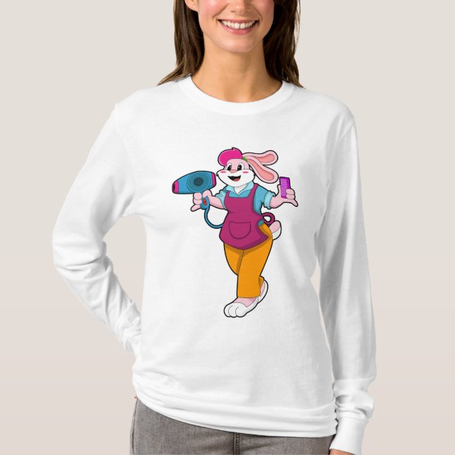 Camiseta Coelho como cabeleireiro com secador de cabelo e C (Frente)