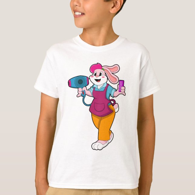 Camiseta Coelho como cabeleireiro com secador de cabelo e C (Frente)