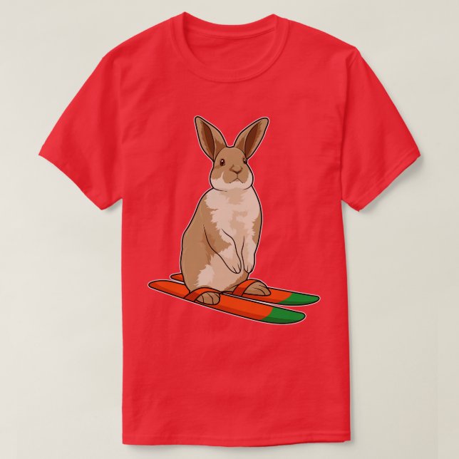 Camiseta Coelho como esquiador com esqui (Frente do Design)