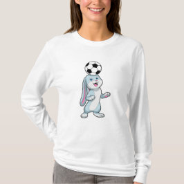 Camiseta Coelho como jogador de futebol com bola de futebol