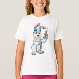 Camiseta Coelho como Médico na Vacinação com Seringa