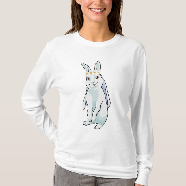 Camiseta Coelho como Noiva com Grinalda de flores (Frente)