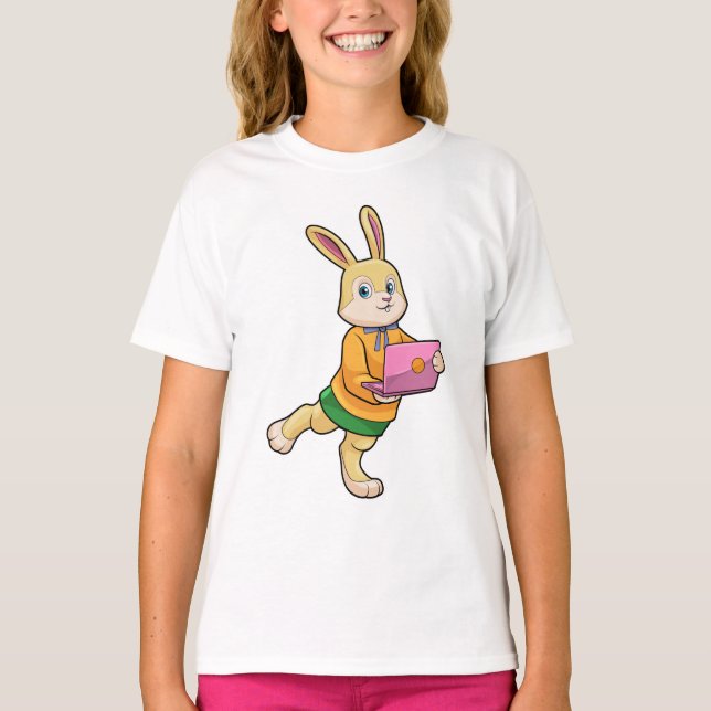 Camiseta Coelho como Secretária com Laptop (Frente)