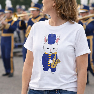 Camiseta Coelho da Banda Marcial Tocando Saxofone Azul Dour