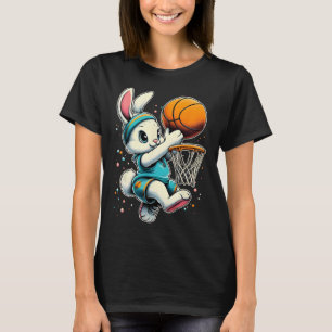 Camiseta Coelho da Páscoa Basquete Coelho Divertido Jogando