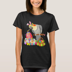 Camiseta Coelho da Páscoa Cockatiel Desenhando Ovos de Choc