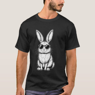 Camiseta Coelho da Páscoa com Óculos de Sol Esboço Preto A