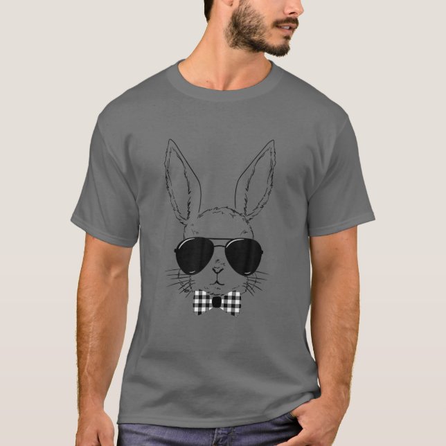 Camiseta Coelho da Páscoa com Óculos Dia da Páscoa Homens B (Frente)