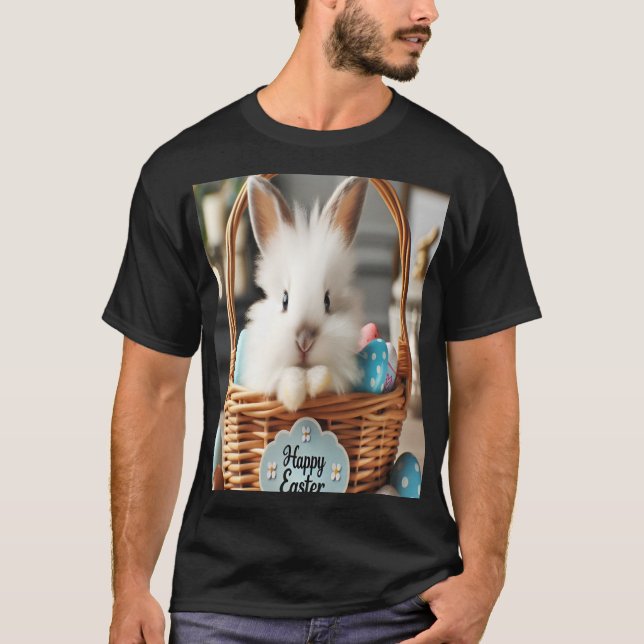 Camiseta Coelho da Páscoa com seus ovos. (Frente)