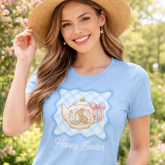 Camiseta Coelho da Páscoa Feliz Bule Xadrez  (Criador carregado)
