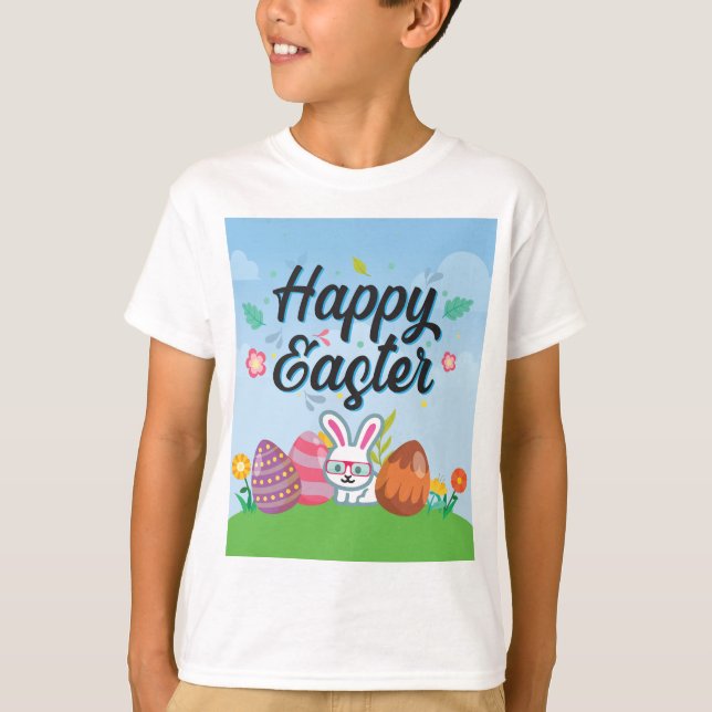 Camiseta Coelho da Páscoa Feliz Com Óculos (Frente)