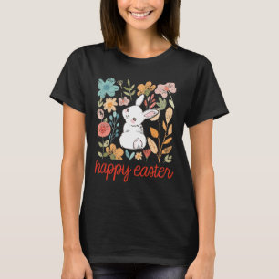 Camiseta Coelho da Páscoa Floral Flor Vintage Coelho Mulher