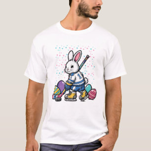 Camiseta Coelho da Páscoa Jogador de Hóquei no Gelo Ovos Co