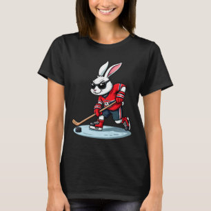 Camiseta Coelho da Páscoa Jogando Hóquei no Gelo