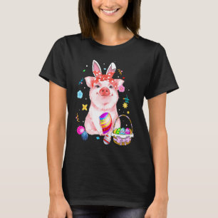 Camiseta Coelho da Páscoa Porco da Primavera laço Cesta de