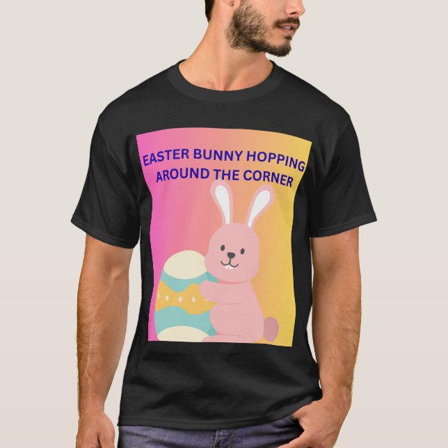 Camiseta Coelho da Páscoa Pulando na Esquina (Frente)
