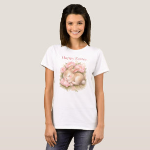 Camiseta Coelho da Páscoa Vintage Rosa Choque Aquarela
