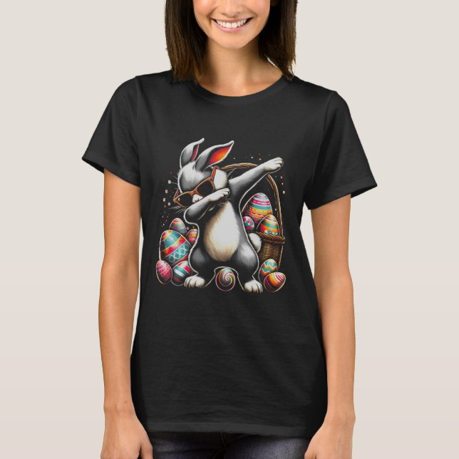 Camiseta Coelho Dabbing Happy Easter Ovos Presente Crianças (Frente)
