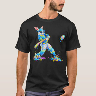 Camiseta Coelho de Beisebol com Tinta Pingando Easter Bunny