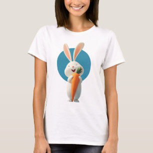 Camiseta Coelho de desenho animado branco adorável segurand