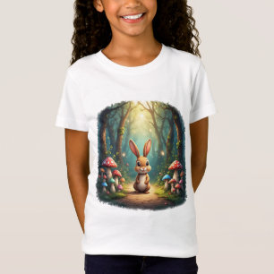 Camiseta Coelho de desenho animado fofo em caminho de flore