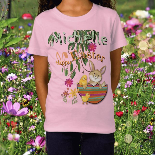 Camiseta Coelho de Felz pascoa de Aquarela, rosa (Watercolor Happy Easter Bunny Pink T-Shirt)
