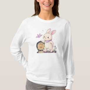Camiseta Coelho de Halloween Fofo com Lanterna de Abóbora e