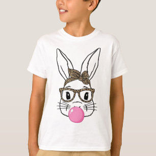 Camiseta Coelho de impressão de leopardo soprando goma de m