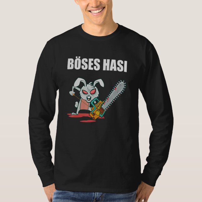 Camiseta Coelho de mau Hasi com Chainsaw Halloween (Frente)