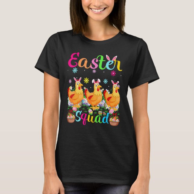 Camiseta Coelho de Orelha de Frango de Páscoa Equipe Feliz  (Frente)