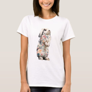 Camiseta Coelho de Orelhas Caídas com Aquarela Floral para