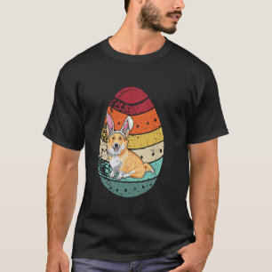 Camiseta Coelho de Orelhas de Corgi Antigo Ovo Dia Feliz Pá
