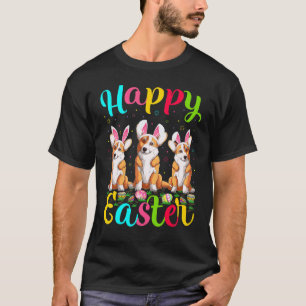 Camiseta Coelho de Ovo de Páscoa Corgi Galês Cachorro Feliz